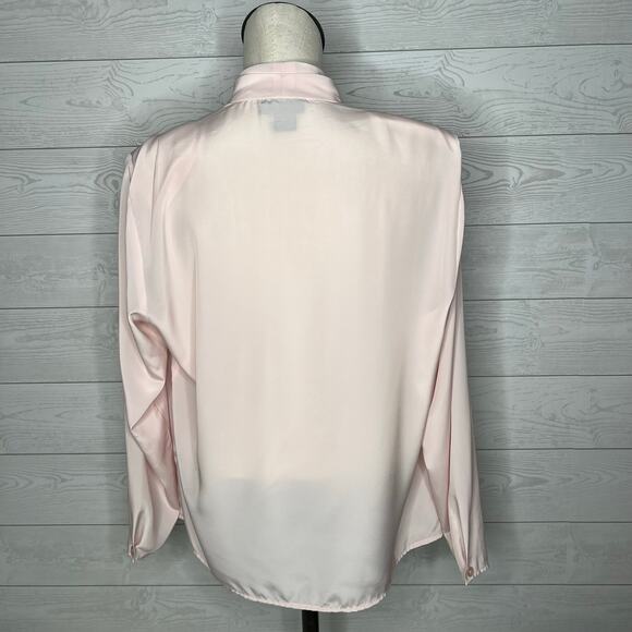 David Matthew 80's Vintage pale pink semi-sheer blouse Size 14 - Picture 3 of 5